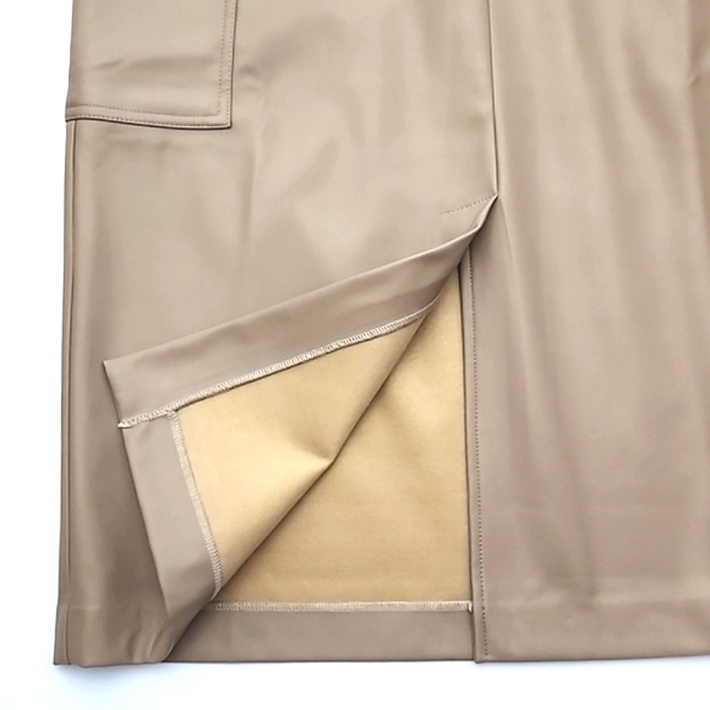 Laundry by Shelli Segal Caramel Tan Midi Slip On Skirt Stretch Side Pockets Sz L - Picture 4 of 10